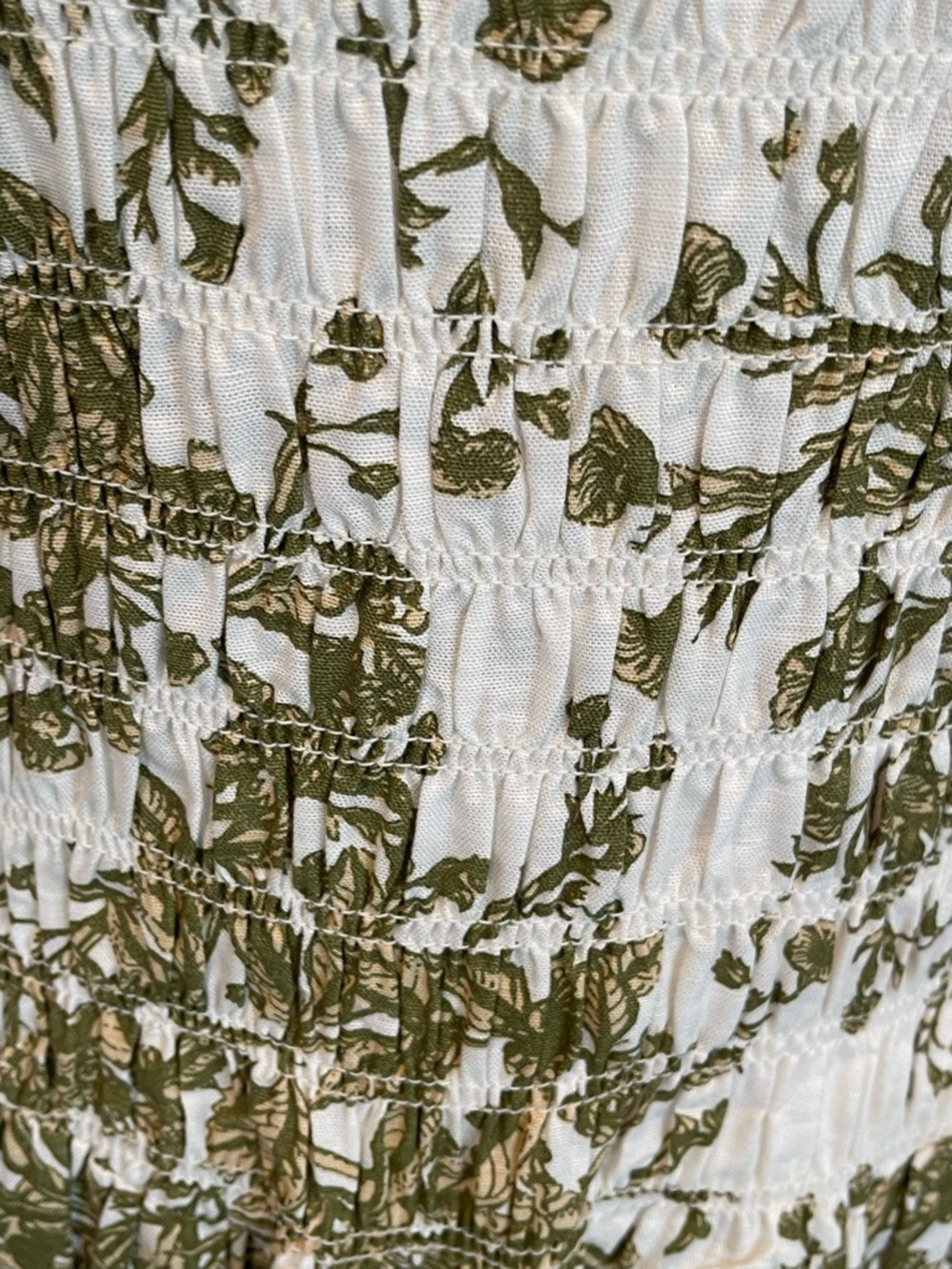 Sleeveless White Dress with Olive Green Botanical Print - Picture 5 of 10